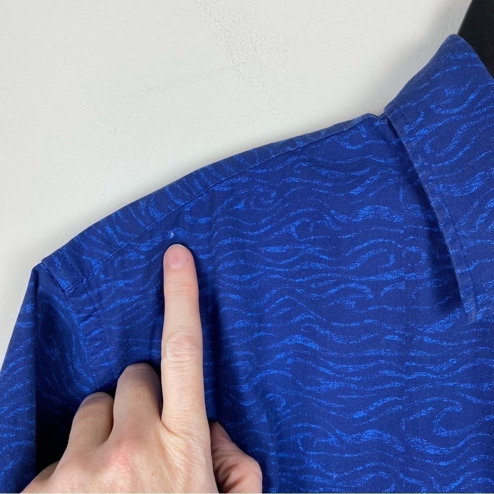 Peter Millar Men's Shipstern Sport Shirt Abstract Navy & Royal Blue Wavy, Size L - Picture 13 of 14